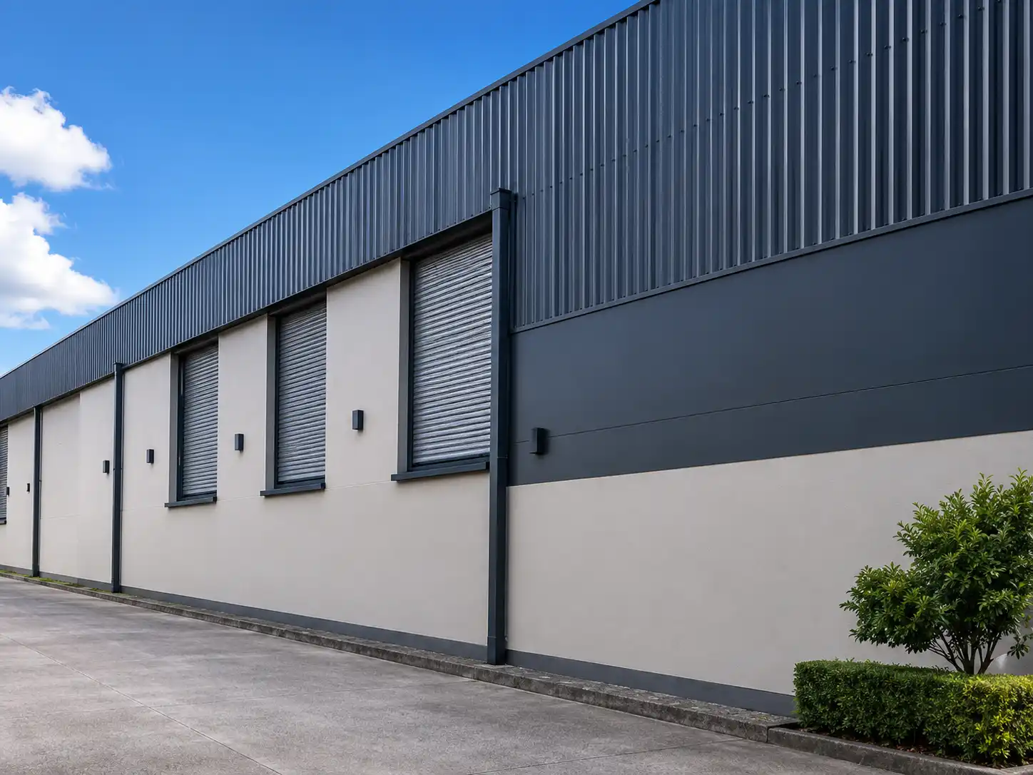 Commercial building exterior after waterproofing and repainting
