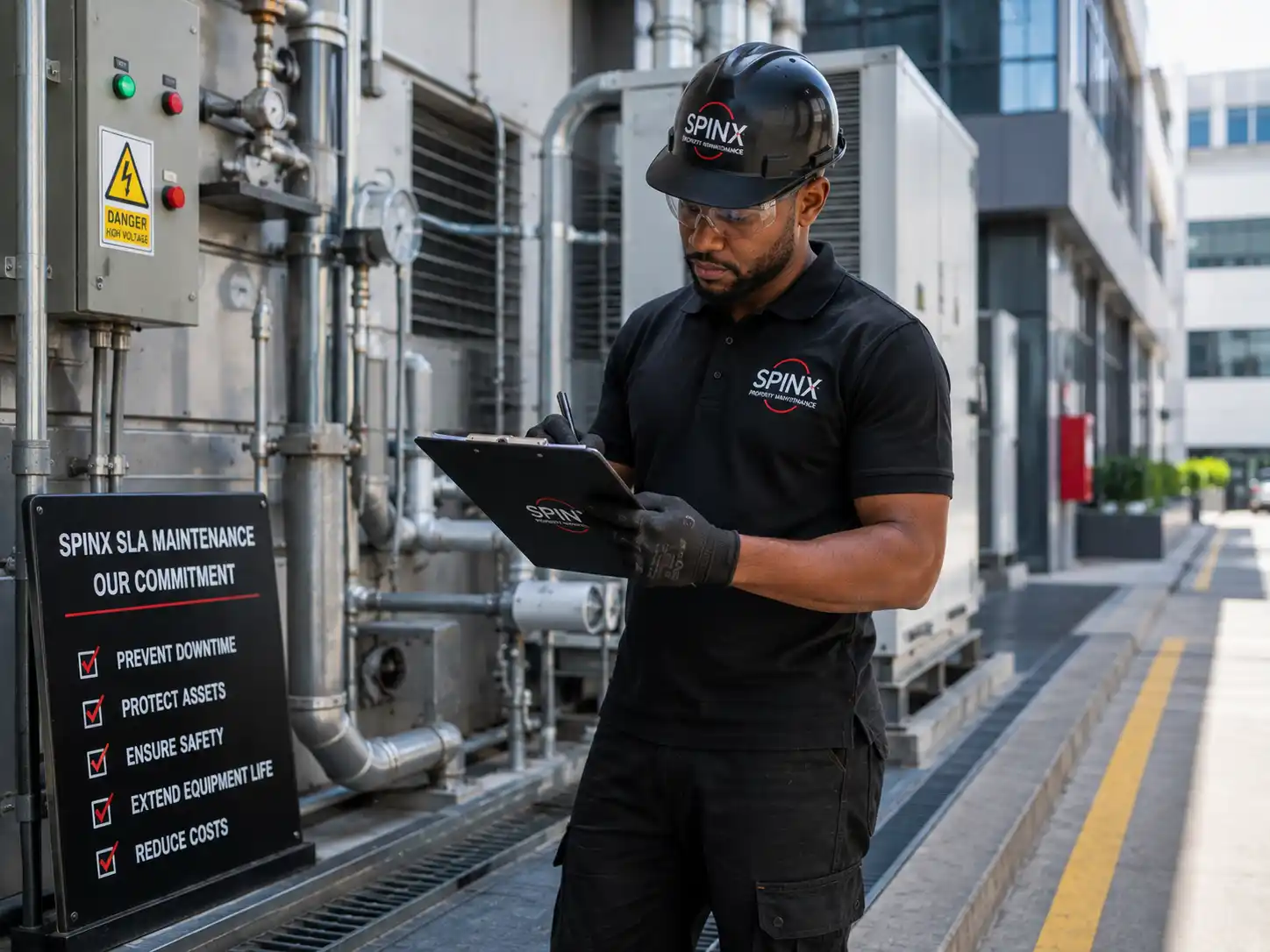 Technician carrying out a planned commercial property inspection