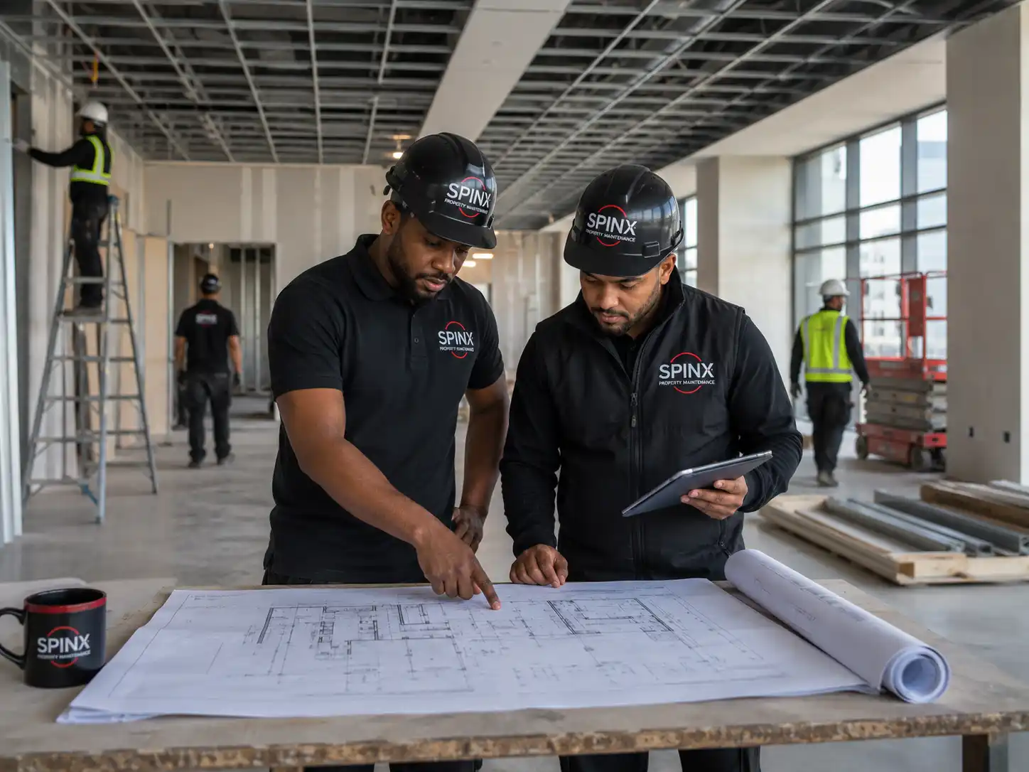 Commercial project team coordinating refurbishment work